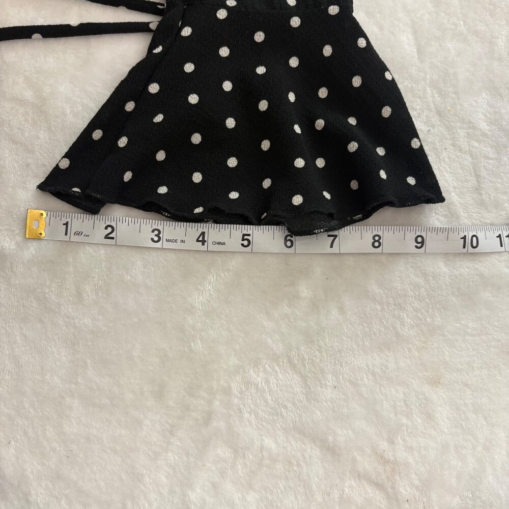 Modern Romantic Black Polka Dot Coquette Chic Crop Top W/ Bell Sleeves Clé Luv S - Picture 11 of 13